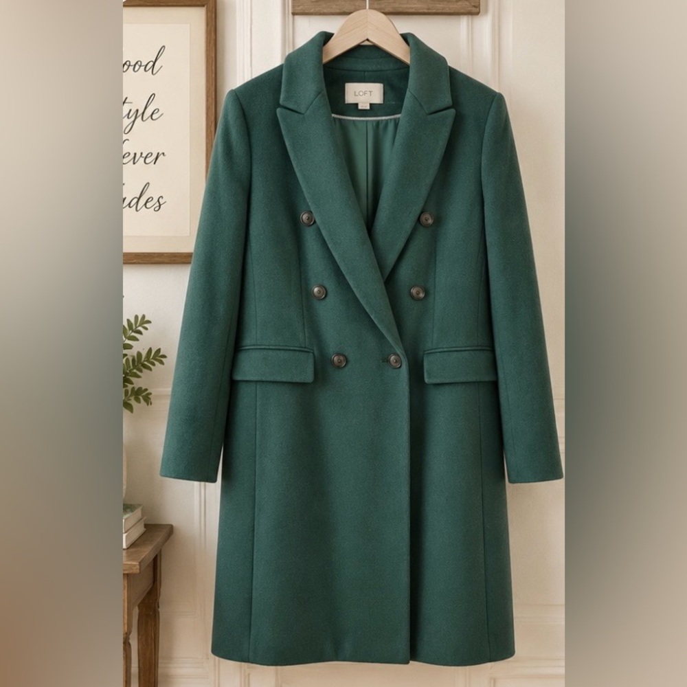 LOFT Forest Green Double-Breasted Pea Coat
